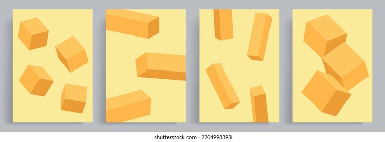 4 sets of minimalist abstract 3d orange blocks. Suitable for posters, book covers, brochures, magazines, flyers, booklets. - Powered by Shutterstock - Get 15% off with code: PIKWIZARD15