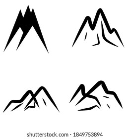 4 conjuntos de siluetas de montaña. Mockups para crear logos, insignias y emblemas. Ilustración del vector