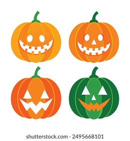 4 Conjuntos de arte de Ilustración vectorial de calabaza de Halloween único
