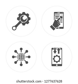 4 Settings, Network, Smartphone, Smartphone modern icons on round shapes, vector illustration, eps10, trendy icon set.