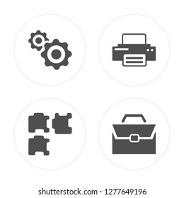 4 Settings, Puzzle, Printer, Briefcase modern icons on round shapes, vector illustration, eps10, trendy icon set.