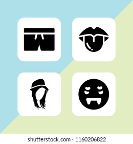 4 sexy icons in vector set. swimsuit, mouth, hairstyle and vampire illustration for web and graphic design