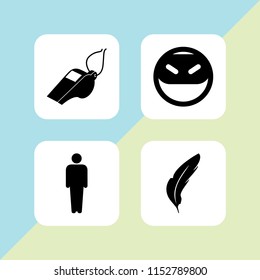 4 shadow icons in vector set. whistle, men silhouette, ninja and feather illustration for web and graphic design