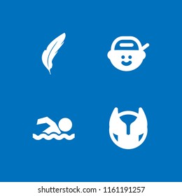 4 shadow icons in vector set. superhero, swimming silhouette, feather and rapper illustration for web and graphic design