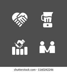 4 shake icons in vector set. blender, handshake, business agreement and partnership illustration for web and graphic design
