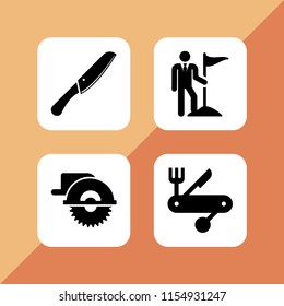 4 sharp icons in vector set. knife, knives, saw and target illustration for web and graphic design