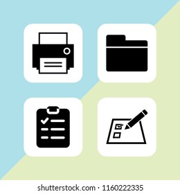 4 sheet icons in vector set. checklist, print, checklist on a paper with a pencil and folder illustration for web and graphic design
