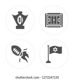 4 Shield, American football, Football field, Flag modern icons on round shapes, vector illustration, eps10, trendy icon set.