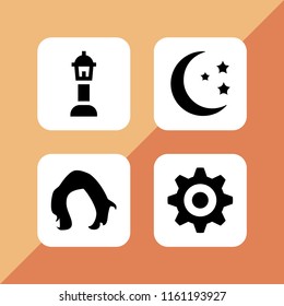 4 shine icons in vector set. hair, street lamp, cog and night illustration for web and graphic design