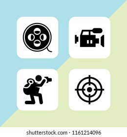 4 shoot icons in vector set. photographer, target and film illustration for web and graphic design