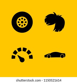 4 shop icons in vector set. wig and car illustration for web and graphic design