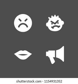 4 shout icons in vector set. mouth, megaphone and angry illustration for web and graphic design