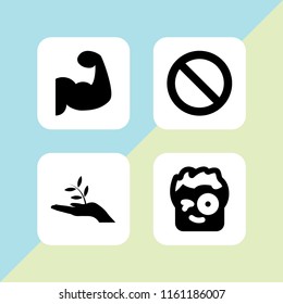 4 showing icons in vector set. hand, no stopping, wink and arm illustration for web and graphic design