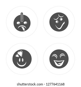 4 Sick, In love, Sad, Happy modern icons on round shapes, vector illustration, eps10, trendy icon set.