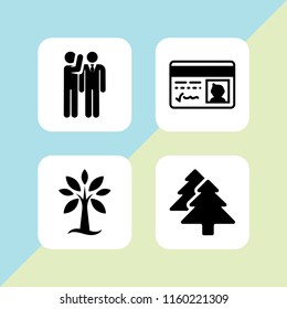 4 silence icons in vector set. forest, pine, secret and pass illustration for web and graphic design