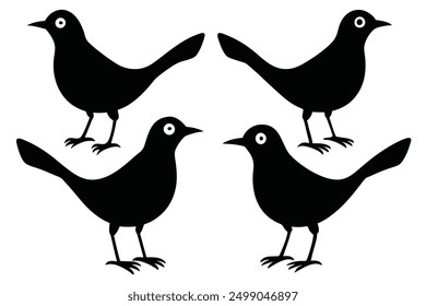 4 silhouette cute funny common grackles in different pose