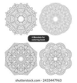 4 Simple Design Mandala For colouring Book 