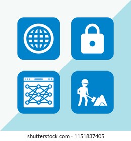 4 site icons in vector set. www, seo and web, https and worker illustration for web and graphic design