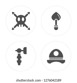 4 Skull, Hammer, Shovel, Hat modern icons on round shapes, vector illustration, eps10, trendy icon set.