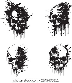 4 skulls with ink stains
