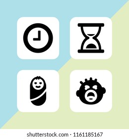 4 sleep icons in vector set. newborn, clock and yawning illustration for web and graphic design
