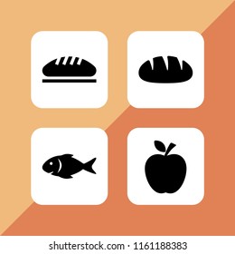 4 slice icons in vector set. fruit, raw fish and bread illustration for web and graphic design