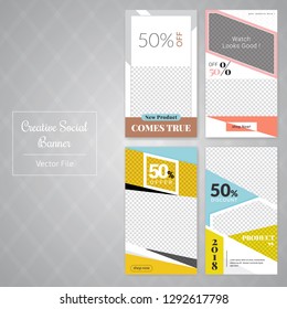 4 Slides Unique Editable Social Media banner Template.This Template Design Concept For Your Business.  Elegant sale and discount promo - Vector.