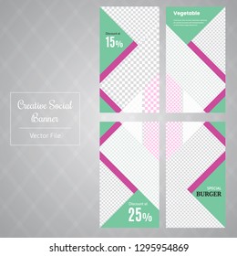 4 Slides Unique Editable Social Media banner Template.This Template Design Concept For Your Business.  Elegant sale and discount promo - Vector.
