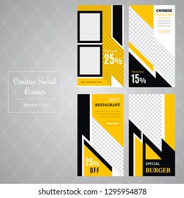 4 Slides Unique Editable Social Media banner Template.This Template Design Concept For Your Business.  Elegant sale and discount promo - Vector.