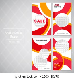 4 Slides Unique Editable Social Media banner Template.This Template Design Concept For Your Business.  Elegant sale and discount promo - Vector.
