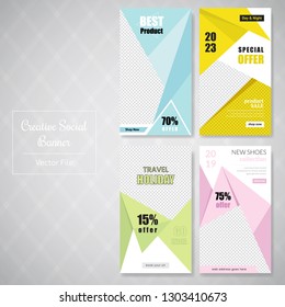 4 Slides Unique Editable Social Media banner Template.This Template Design Concept For Your Business.  Elegant sale and discount promo - Vector.