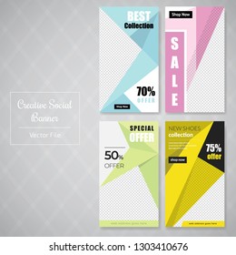 4 Slides Unique Editable Social Media banner Template.This Template Design Concept For Your Business.  Elegant sale and discount promo - Vector.