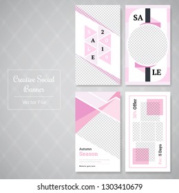 4 Slides Unique Editable Social Media banner Template.This Template Design Concept For Your Business.  Elegant sale and discount promo - Vector.