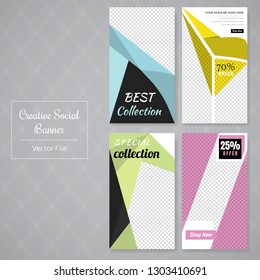 4 Slides Unique Editable Social Media banner Template.This Template Design Concept For Your Business.  Elegant sale and discount promo - Vector.