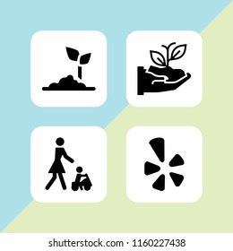 4 small icons in vector set. sprout, bud, toy and yelp illustration for web and graphic design