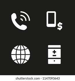 4 smart icon set with internet, telephone and smartphone vector illustration for graphic design and web