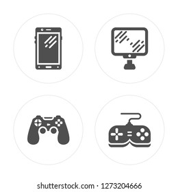 4 Smartphone, Game controller, Personal Computer, controller modern icons on round shapes, vector illustration, eps10, trendy icon set.