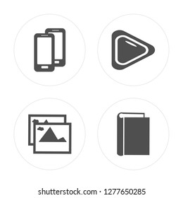 4 Smartphone, Pic, Play, Book modern icons on round shapes, vector illustration, eps10, trendy icon set.