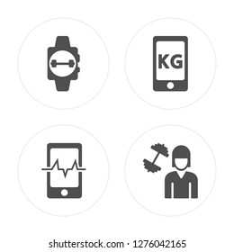 4 Smartwatch, Phone, Girl modern icons on round shapes, vector illustration, eps10, trendy icon set.