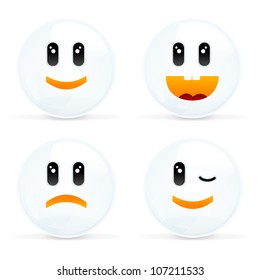 4 Sonrisas, Un Conjunto De Sonrisas Alegres Y Tristes, Aisladas En Fondo Blanco, Ilustración Vectorial