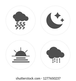 4 Smog, Sunset, Moon, Hail modern icons on round shapes, vector illustration, eps10, trendy icon set.