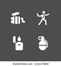 4 smoke icons in vector set. lighter, grenade and exhaust pipe illustration for web and graphic design