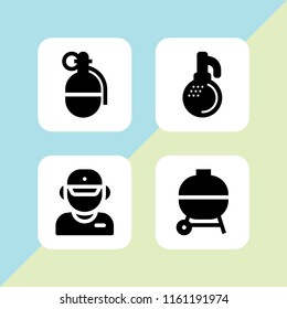 4 smoke icons in vector set. grill, grenade and poeple illustration for web and graphic design