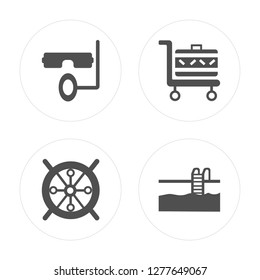 4 Snorkel, Helm, Luggage, Swimming pool modern icons on round shapes, vector illustration, eps10, trendy icon set.