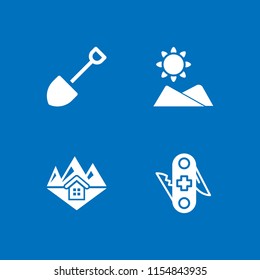 4 snow icons in vector set. ski, mountain, shovel and switzerland illustration for web and graphic design