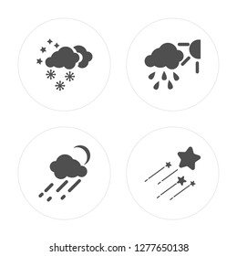 4 Snow, Rainy, Shooting star modern icons on round shapes, vector illustration, eps10, trendy icon set.