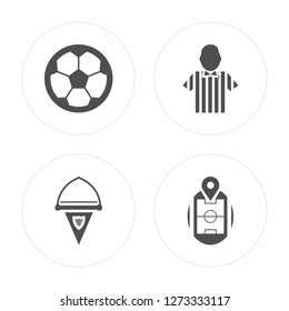 4 Soccer ball, Pennant, Referee, Pin modern icons on round shapes, vector illustration, eps10, trendy icon set.