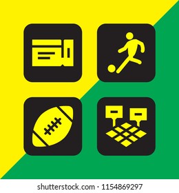 4 soccer icons in vector set. ticket, american football, kick and field illustration for web and graphic design