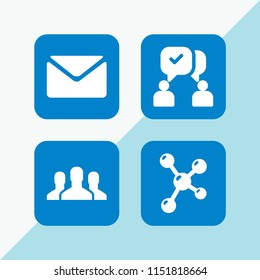 4 social icons in vector set. communication, group, mail and molecule illustration for web and graphic design