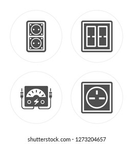 4 Socket, Voltmeter, Switch, Socket modern icons on round shapes, vector illustration, eps10, trendy icon set.